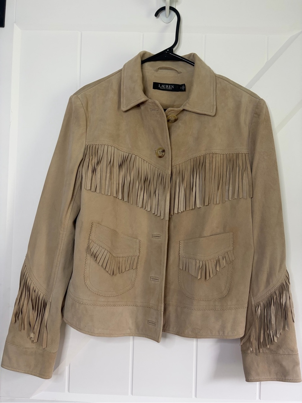 Ralph Lauren Beige Suede Fringe Leather Jacket